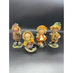 Greenbriar Polystone Autumn Fall Set of 4 Scarecrow Children Figurines